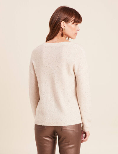 Pull col v manches longues &agrave; sequins couleur or femme