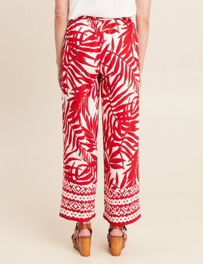 Pantalon large taille haute ecru femme