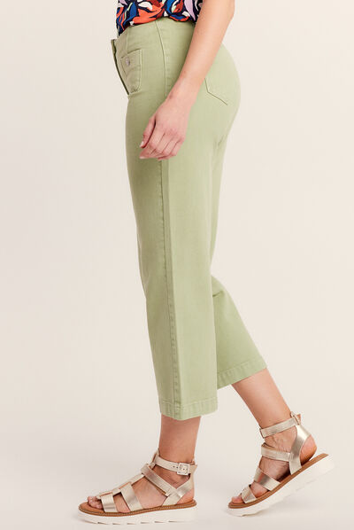 Pantalon large 7/8ème vert olive femme