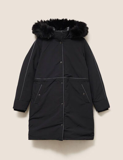 Parka d&eacute;perlante &agrave; capuche noir femme