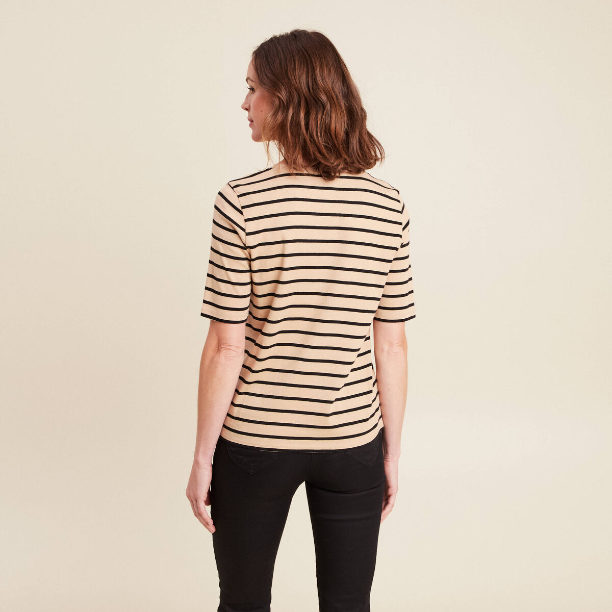 T-shirt col rond marron clair femme