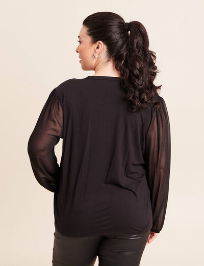 T-shirt col v manches longues noir femme
