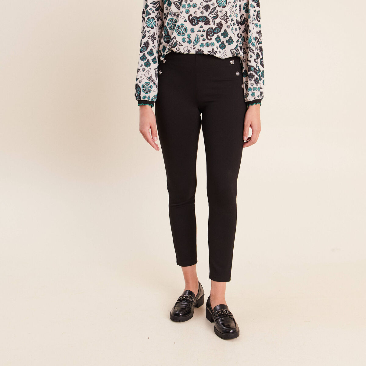 Legging 7/8&egrave;me taille bascul&eacute;e en maille noir femme