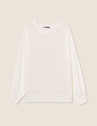 Pull manches longues ajouré ecru femme