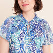 T-shirt col tunisien manches courtes bleu femme