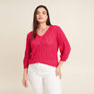 Pull manches 3/4 ajouré rose fushia femme