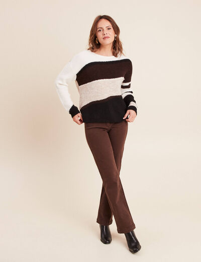 Pull col rond manches longues creme femme