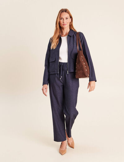 Veste courte droite en jean doubl&eacute;e denim brut femme