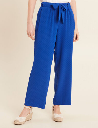 Pantalon flou droit 7/8ème bleu electrique femme