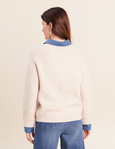 Pull bi-mati&egrave;re col chemise ecru femme