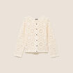 Gilet manches longues aspect dentelle ecru femme