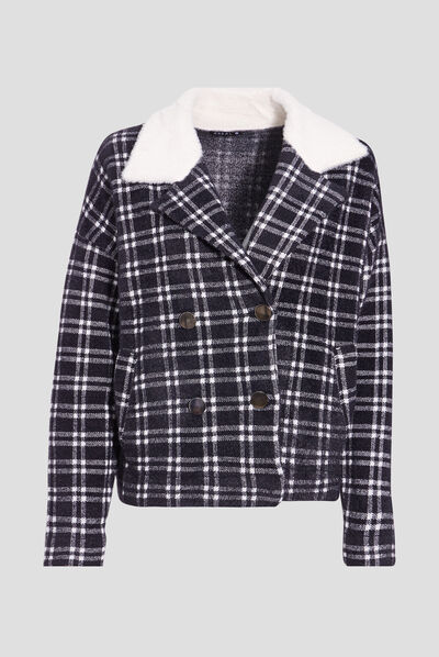 Manteau droit boutonné noir femme