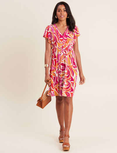 Robe évasée manches courtes orange femme