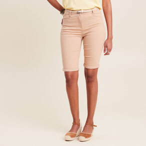 Bermuda ajusté ceinturé beige femme