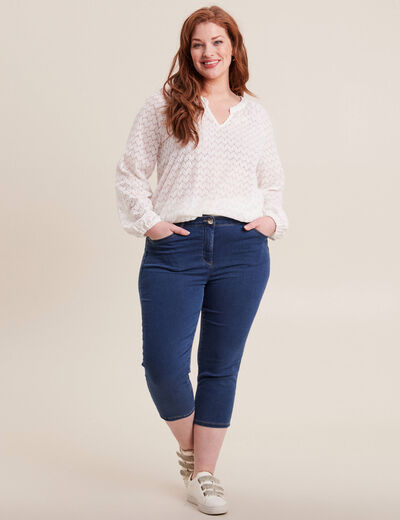 Pantacourt droit taille standard denim double stone femme