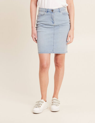 Jupe droite denim double stone femme