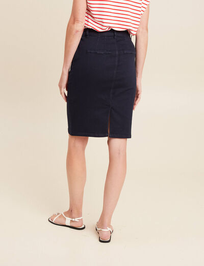 Jupe droite longueur genou bleu foncé femme