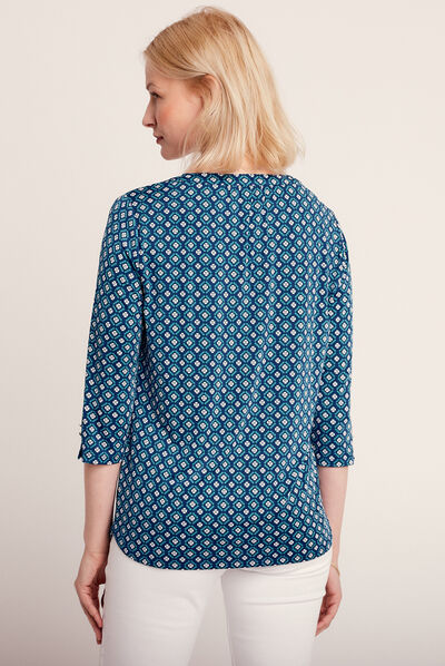 T-shirt manches 3/4 bleu foncé femme