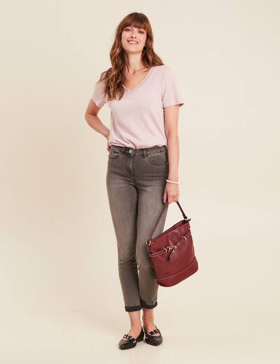 T-shirt manches courtes col en V parme femme