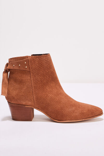 Bottines à talons en cuir camel femme