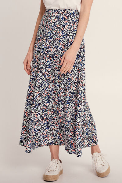 Jupe longue évasée bleu femme