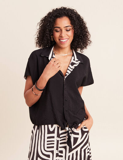 Chemise r&eacute;versible ample manches courtes noir femme