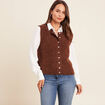 Gilet droit mi-long sans manches marron foncé femme