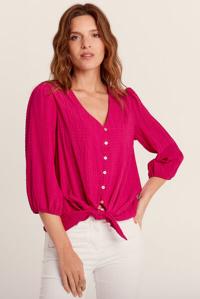 Blouse manches 3/4 rose fushia femme