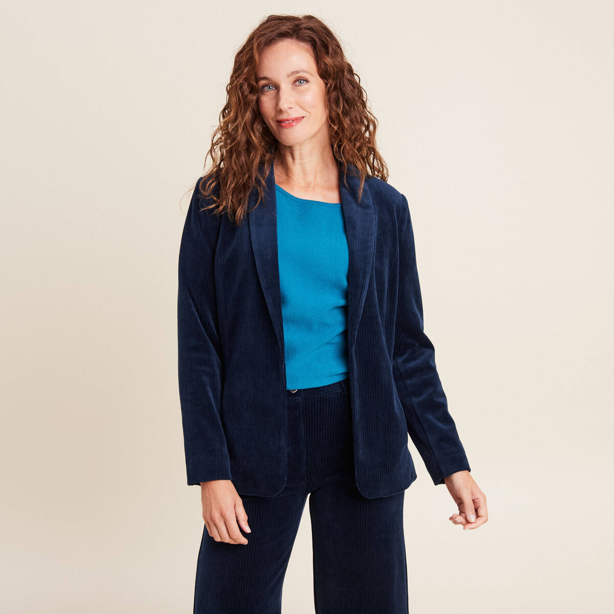 Veste tailleur velours bleu marine femme