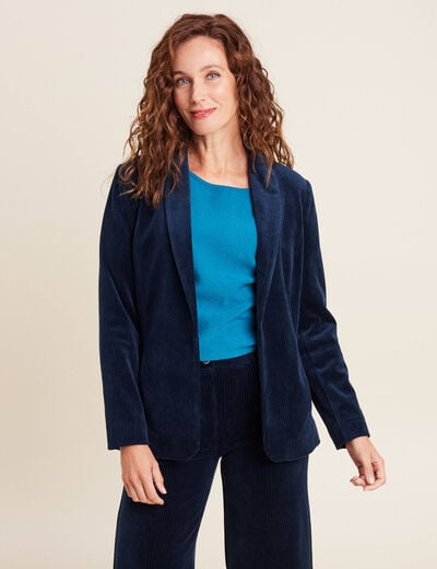 Veste tailleur velours bleu marine femme