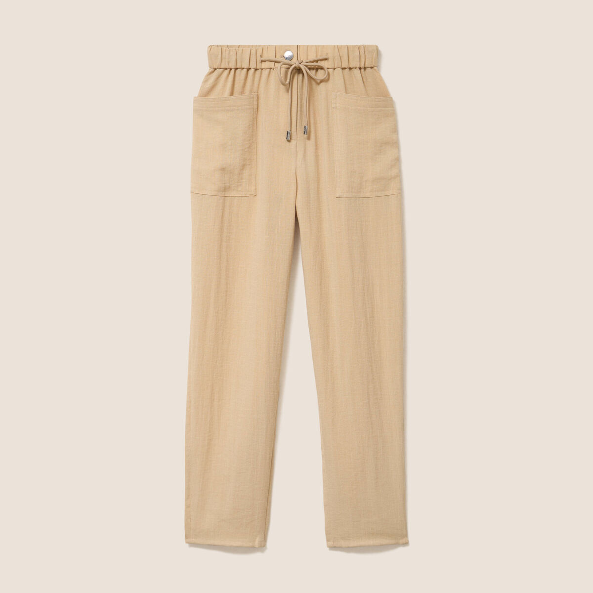 Pantalon mom 7/8&egrave;me en coton beige femme