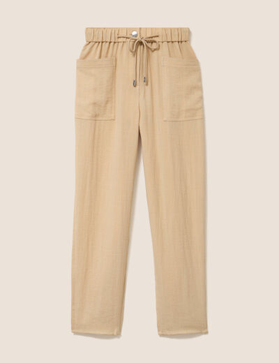 Pantalon mom 7/8&egrave;me en coton beige femme