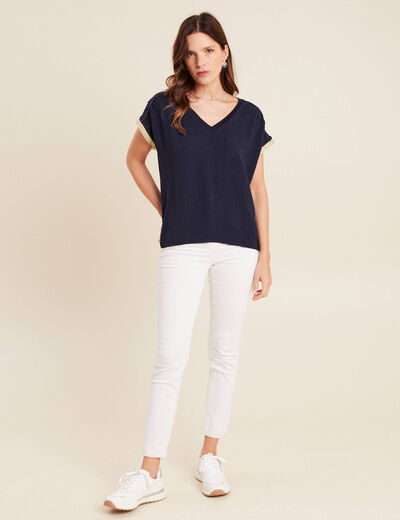 T-shirt maille légère manches courtes noir femme