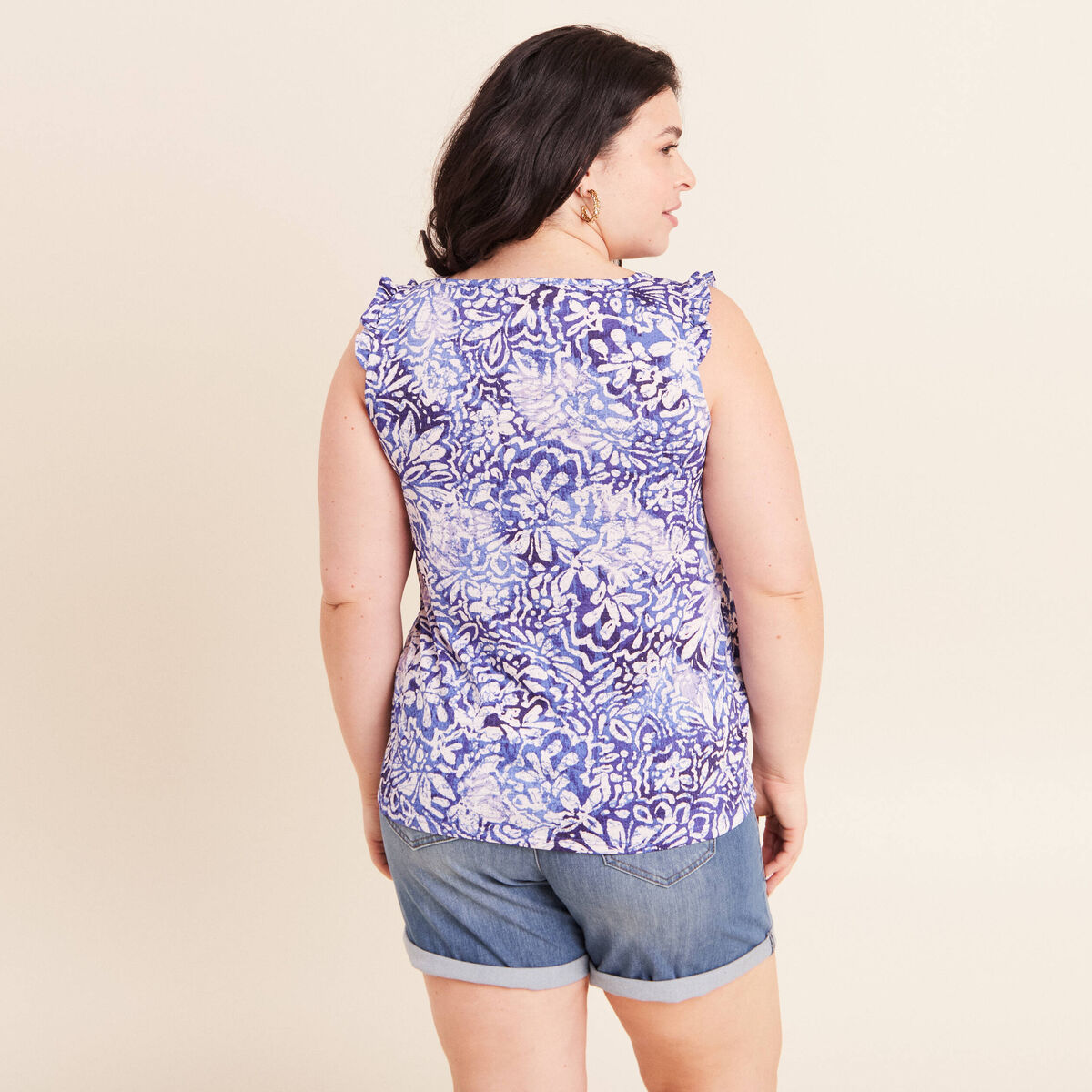 D&eacute;bardeur d&eacute;tails de volants bleu femme