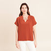 Blouse fluide manches courtes marron fonc&eacute; femme