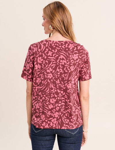 T-shirt col V manches courtes rose femme