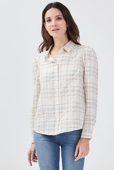 Chemise manches longues beige femme