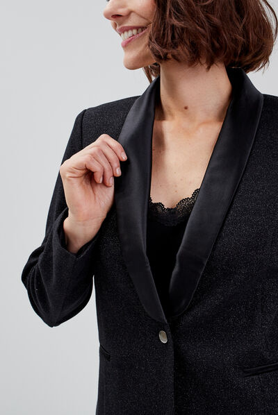 Veste droite avec col tailleur noir femme