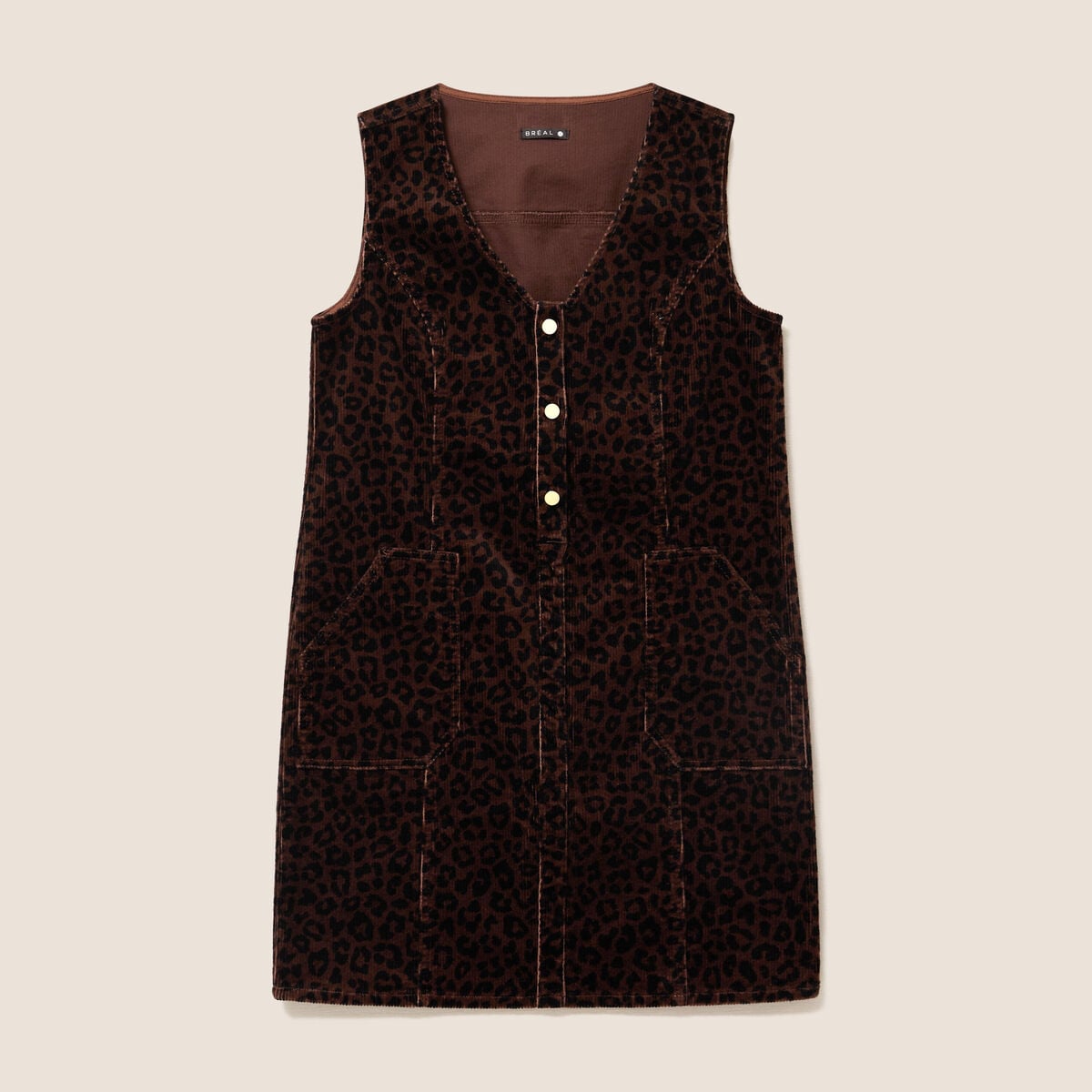 Robe droite courte sans manches velours marron cognac femme