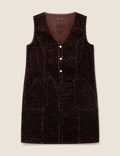 Robe droite courte sans manches velours marron cognac femme