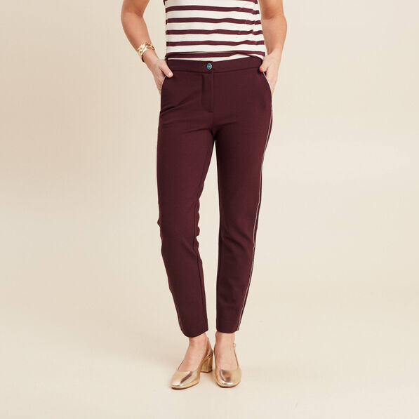Pantalon chino ajusté 7/8ème bordeaux femme