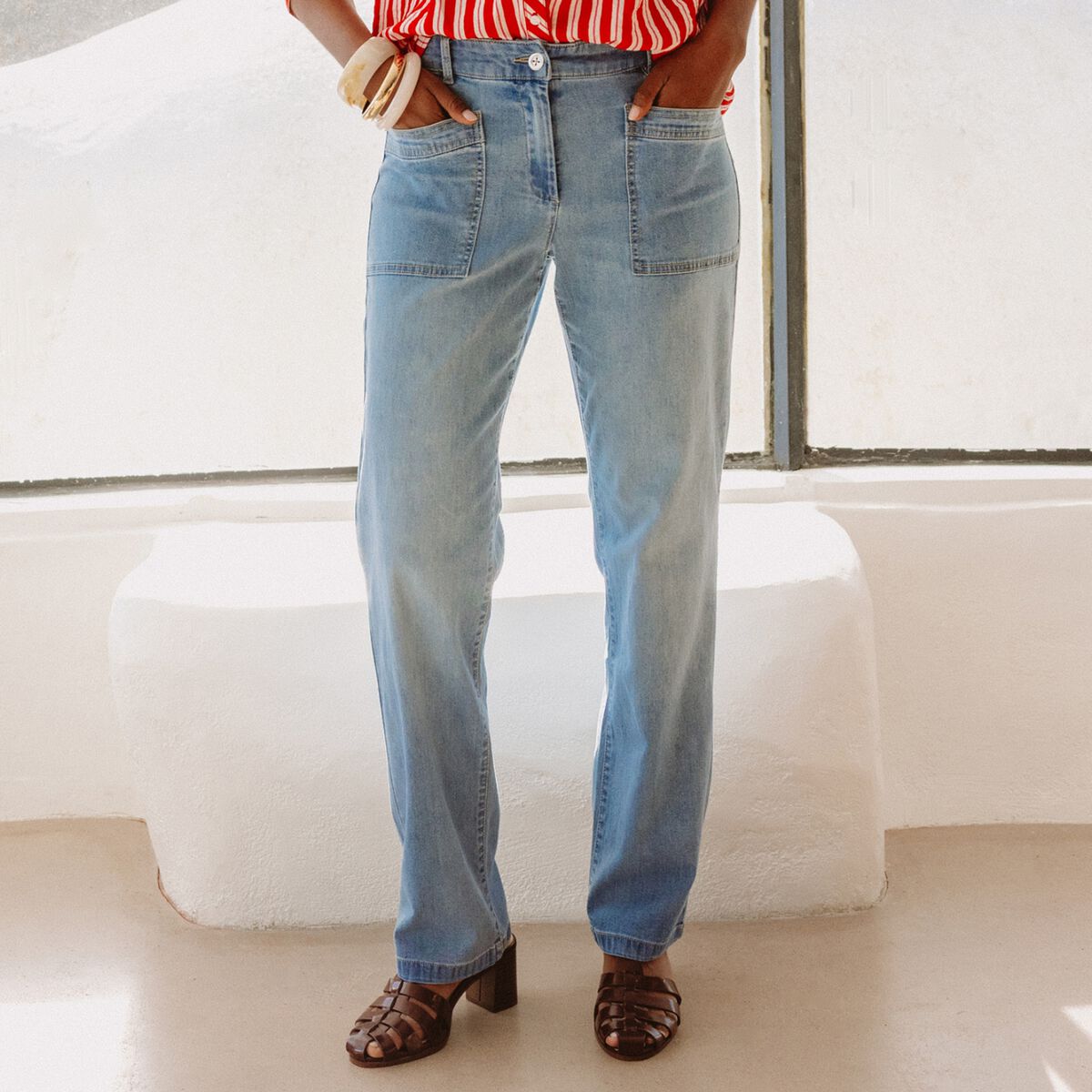 Jean coupe mom taille haute denim double stone femme
