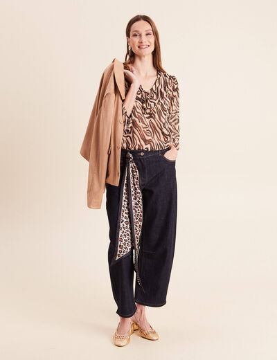 Blouse ample col v en voile manches 3/4 noir femme