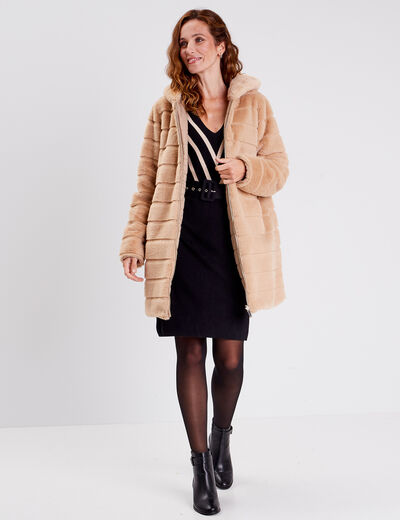 Robe pull droite ceinturée couleur or femme