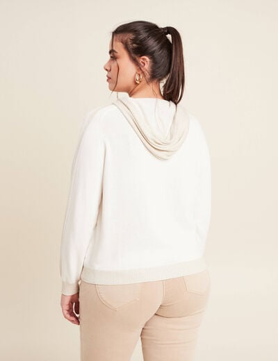Gilet à capuche zippé ecru femme
