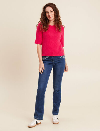 jean bootcut taille basculée brodé denim stone femme