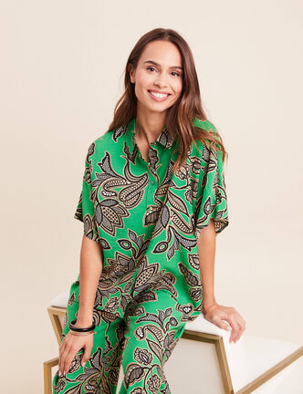 Chemise ample manches courtes fluide vert femme