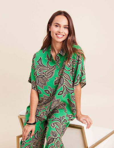 Chemise ample manches courtes fluide vert femme