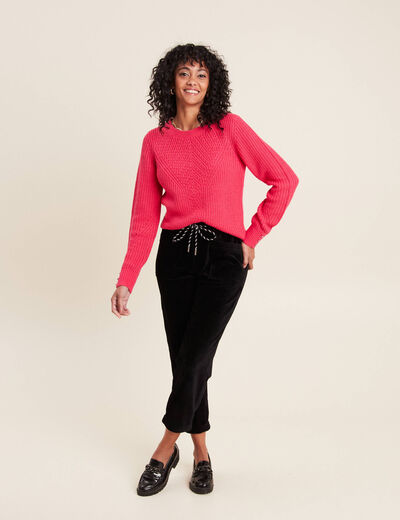 Pull manches longues rose framboise femme