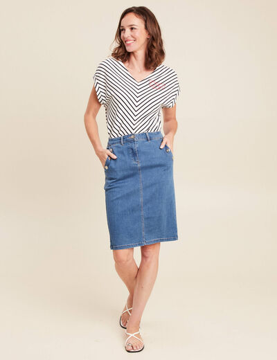 Jupe en jean longueur genou denim double stone femme